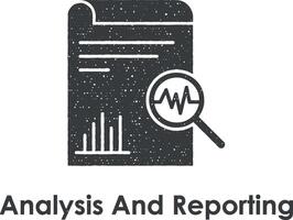 paper, magnifier, analysis, report vector icon illustration with stamp effect