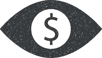 money in eye vector icon illustration with stamp effect