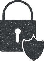 lock shield vector icon illustration with stamp effect