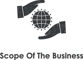 hand, world, scope of the business vector icon illustration with stamp effect