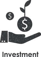 hand, dollar, sprout vector icon illustration with stamp effect