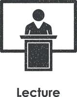 teacher, lecture, board vector icon illustration with stamp effect