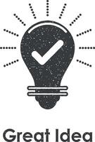 bulb, check, great idea vector icon illustration with stamp effect