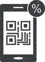 comercio electrónico, qr, teléfono vector icono ilustración con sello efecto