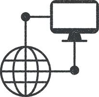 network, computer vector icon illustration with stamp effect