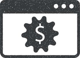 web browser, dollar, usd, business vector icon illustration with stamp effect