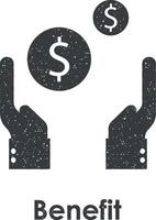 hand, dollar, coin vector icon illustration with stamp effect