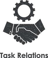 handshaking, gear, task relations vector icon illustration with stamp effect