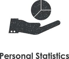 hand, pie, statistics vector icon illustration with stamp effect