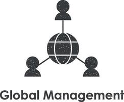 global management, world vector icon illustration with stamp effect