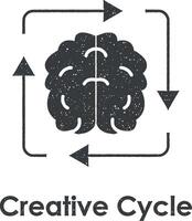 brain, arrow, creative cycle vector icon illustration with stamp effect