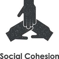 hands, friendship, social cohesion vector icon illustration with stamp effect