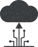 cloud, upload vector icon illustration with stamp effect