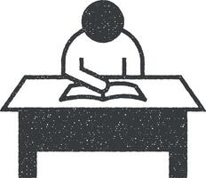 man, table, book vector icon illustration with stamp effect