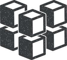 geometric cube vector icon illustration with stamp effect