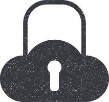 cloud, security vector icon illustration with stamp effect