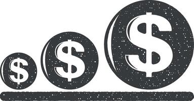 increasing coins of the dollar vector icon illustration with stamp effect