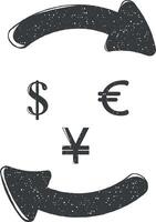 currency exchange vector icon illustration with stamp effect