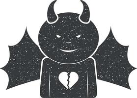 a demon with a broken heart vector icon illustration with stamp effect