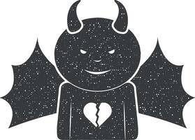 a demon with a broken heart vector icon illustration with stamp effect