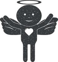 ángel con corazón vector icono ilustración con sello efecto