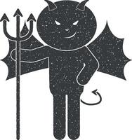 demonio con un tridente vector icono ilustración con sello efecto
