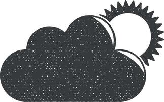 the sun behind the clouds vector icon illustration with stamp effect