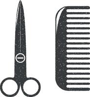 scissors and comb vector icon illustration with stamp effect