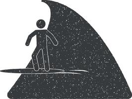 surfer on the wave vector icon illustration with stamp effect