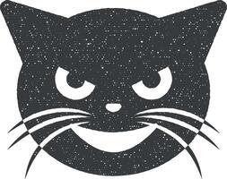 evil cat vector icon illustration with stamp effect