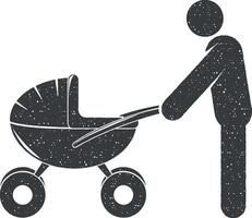 parent with a stroller vector icon illustration with stamp effect