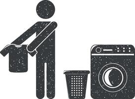 man is washing clothes vector icon illustration with stamp effect