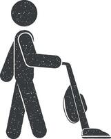 man vacuum cleaner vector icon illustration with stamp effect