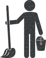 man washes floors vector icon illustration with stamp effect