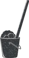 bucket with foam and mop vector icon illustration with stamp effect