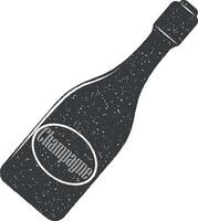 a bottle of champagne vector icon illustration with stamp effect