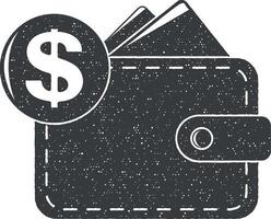 wallet with dollar sign vector icon illustration with stamp effect