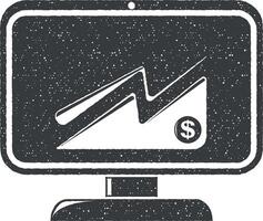 chart of currency growth on the monitor vector icon illustration with stamp effect