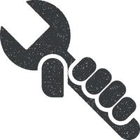 hand and spanner vector icon illustration with stamp effect