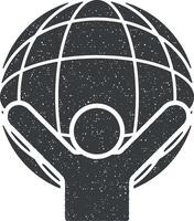 man and globe vector icon illustration with stamp effect