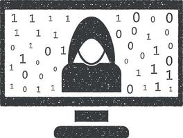 hacker on the computer vector icon illustration with stamp effect