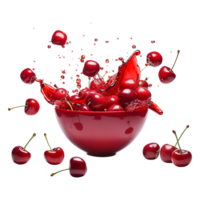 AI generated Flying cherries splashing in water isolated on transparent background png