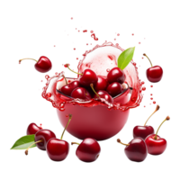 AI generated Flying cherries splashing in water isolated on transparent background png