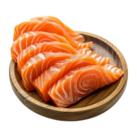 AI generated Fresh raw salmon pieces on wooden board with transparent background png