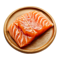 AI generated Fresh raw salmon pieces on wooden board with transparent background png