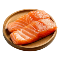 AI generated Fresh raw salmon pieces on wooden board with transparent background png