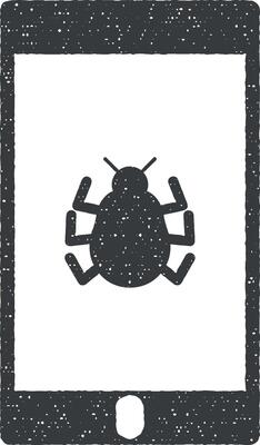 virus in smart phone vector icon illustration with stamp effect