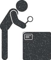 check parcel and magnifier vector icon illustration with stamp effect