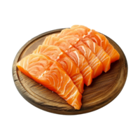 AI generated Fresh raw salmon pieces on wooden board with transparent background png