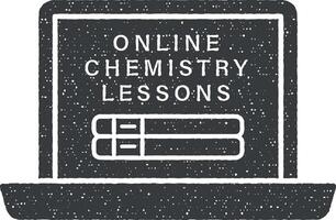 Laptop online chemistry lessons vector icon illustration with stamp effect